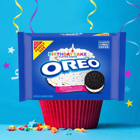 Oreo Birthday Cake Creme Chocolate Sandwich Cookies Family Size - 17oz