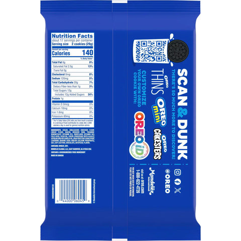 Oreo Dark Chocolate Creme Chocolate Sandwich Cookies Family Size - 17oz