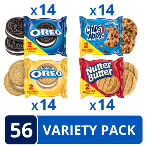 OREO Original, OREO Golden, CHIPS AHOY! & Nutter Butter Cookie Snacks Variety Pack - 44.86oz/56ct