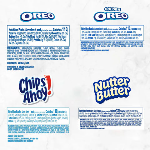 OREO Original, OREO Golden, CHIPS AHOY! & Nutter Butter Cookie Snacks Variety Pack - 44.86oz/56ct