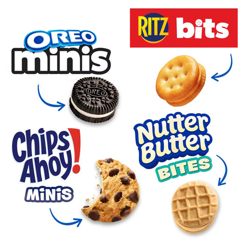 OREO Mini Cookies, CHIPS AHOY! Mini Cookies, Nutter Butter Bites & RITZ Bits Cheese Crackers Variety Pack - 45oz/15ct