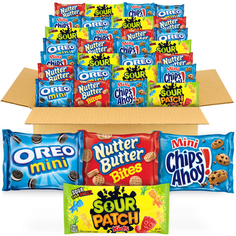 OREO Mini Cookies, CHIPS AHOY! Mini Cookies, SOUR PATCH KIDS Candy & Nutter Butter Bites Cookies & Candy Variety Pack - 40oz/32ct