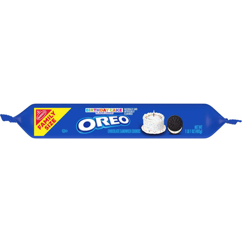 Oreo Birthday Cake Creme Chocolate Sandwich Cookies Family Size - 17oz